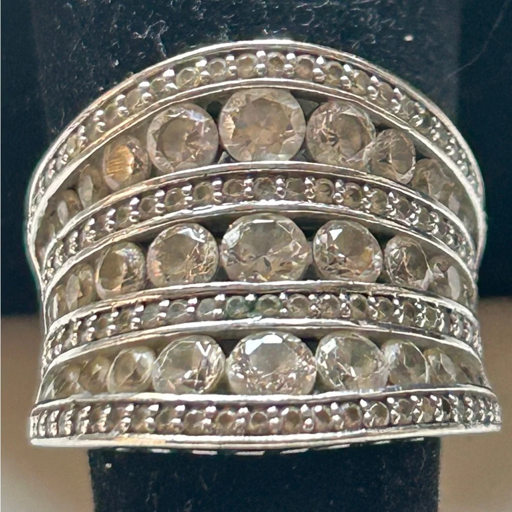 Silver Crystal Size 8 Multi-Row Statement Ring - Clear
